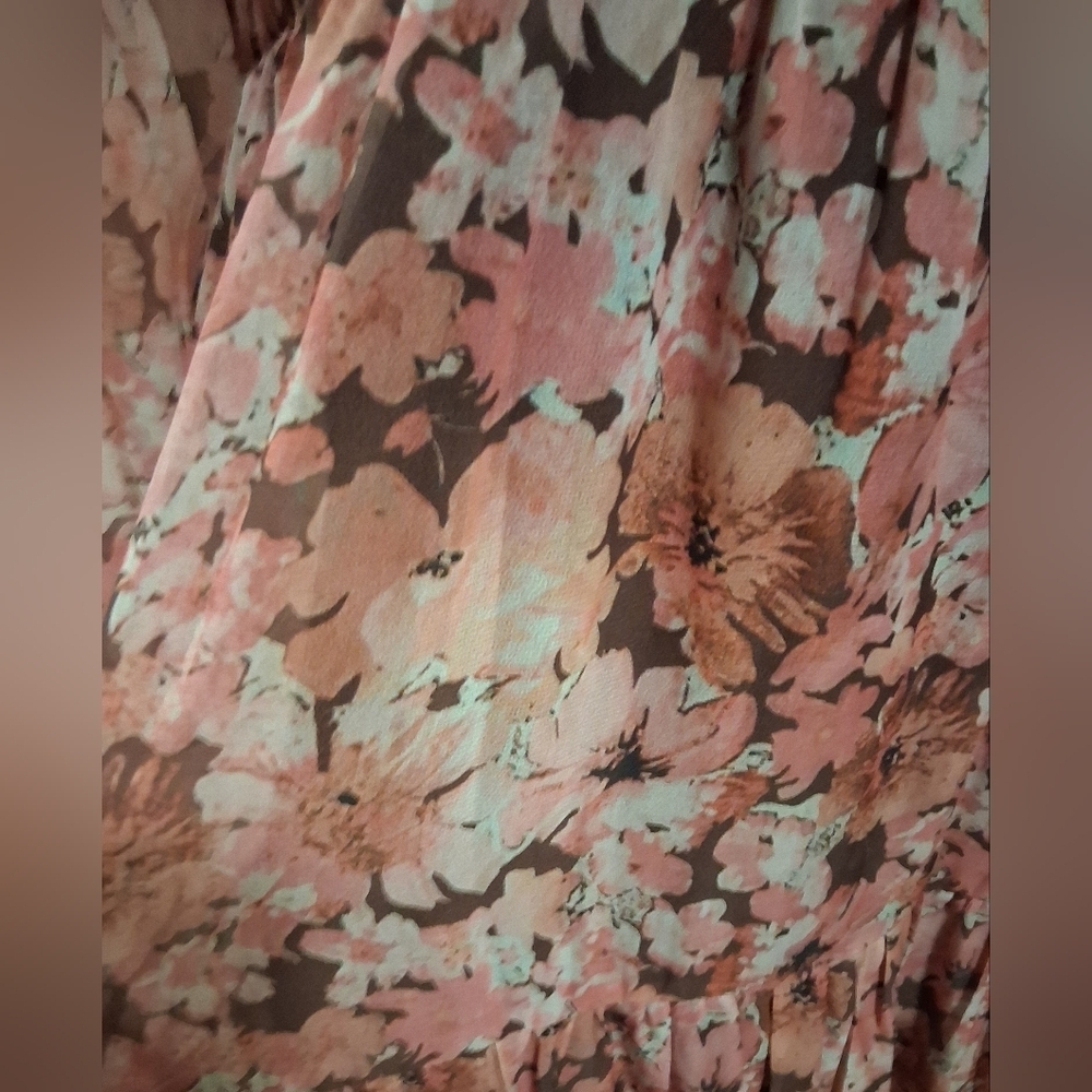 NWOT Reved Pink Floral Romantic Cottage Boho Sheer Long Sleeve Maxi Dress SZ L - Picture 5 of 7